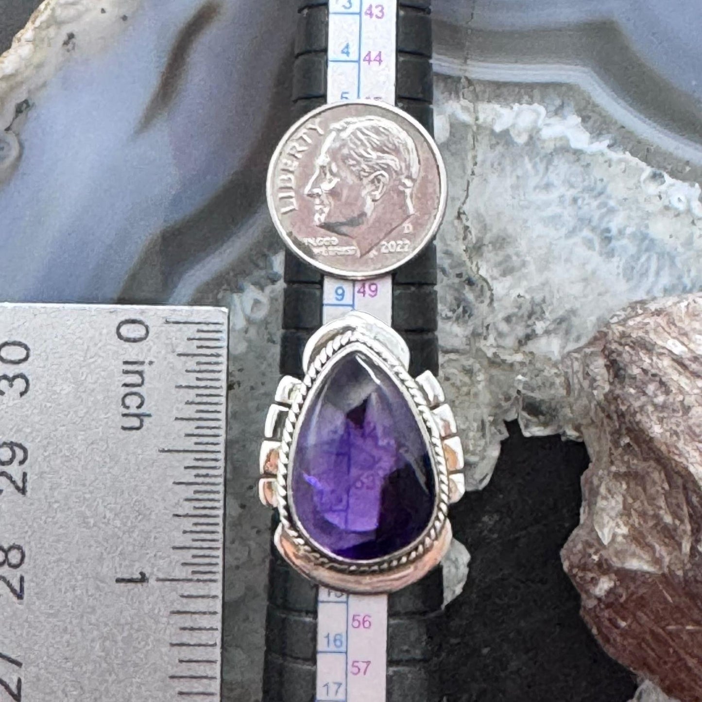 Sterling Southwestern Style Star Amethyst Decorated Ring Size 6.25 For Women