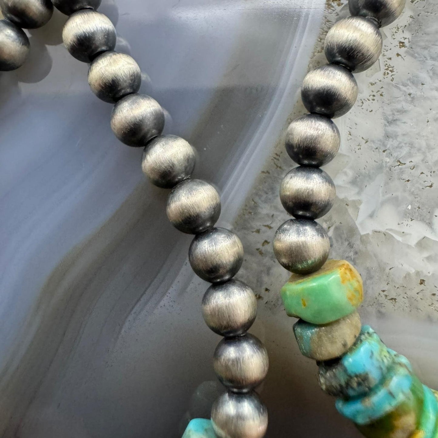 Sterling Silver Navajo Pearl Southwester Style & Turquoise Bead Hoop Earrings For Women