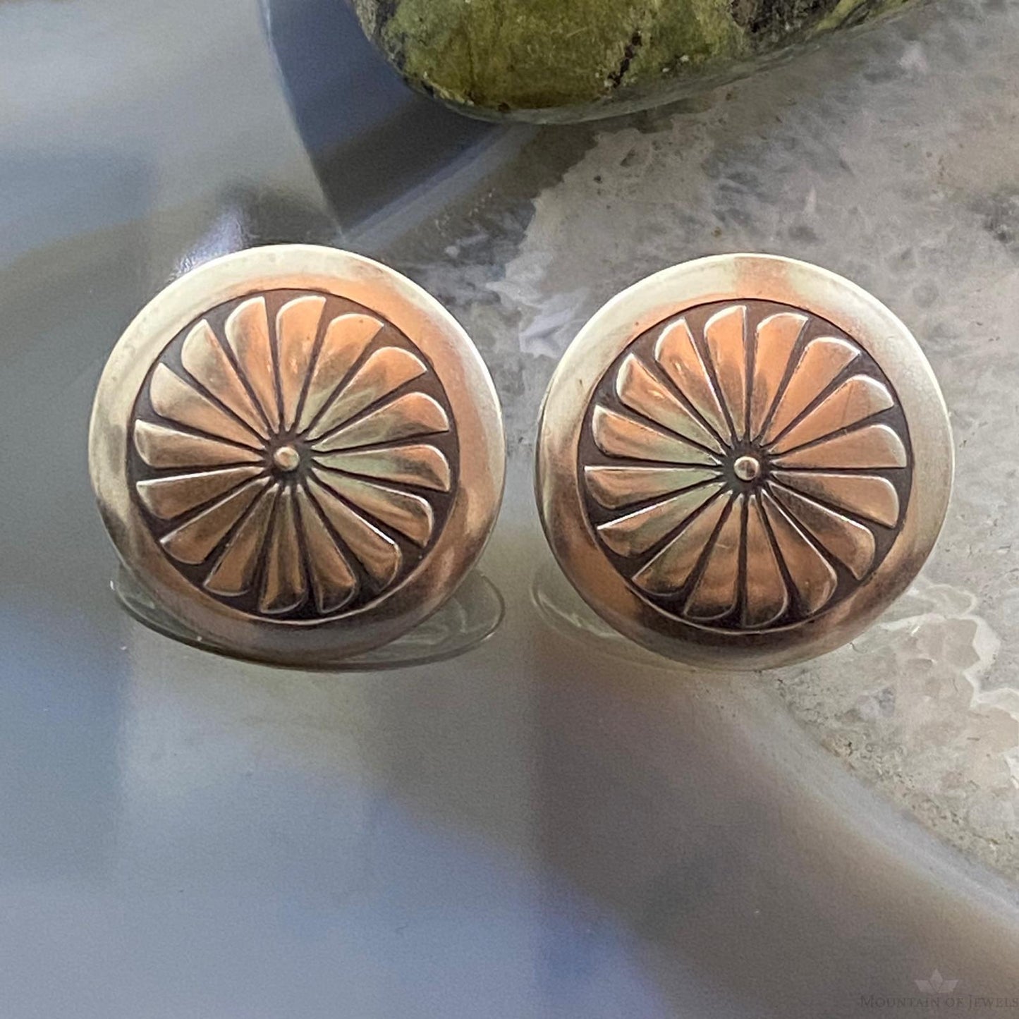 Native American Sterling Silver Round Stamped Concho Stud Earrings For Women #2