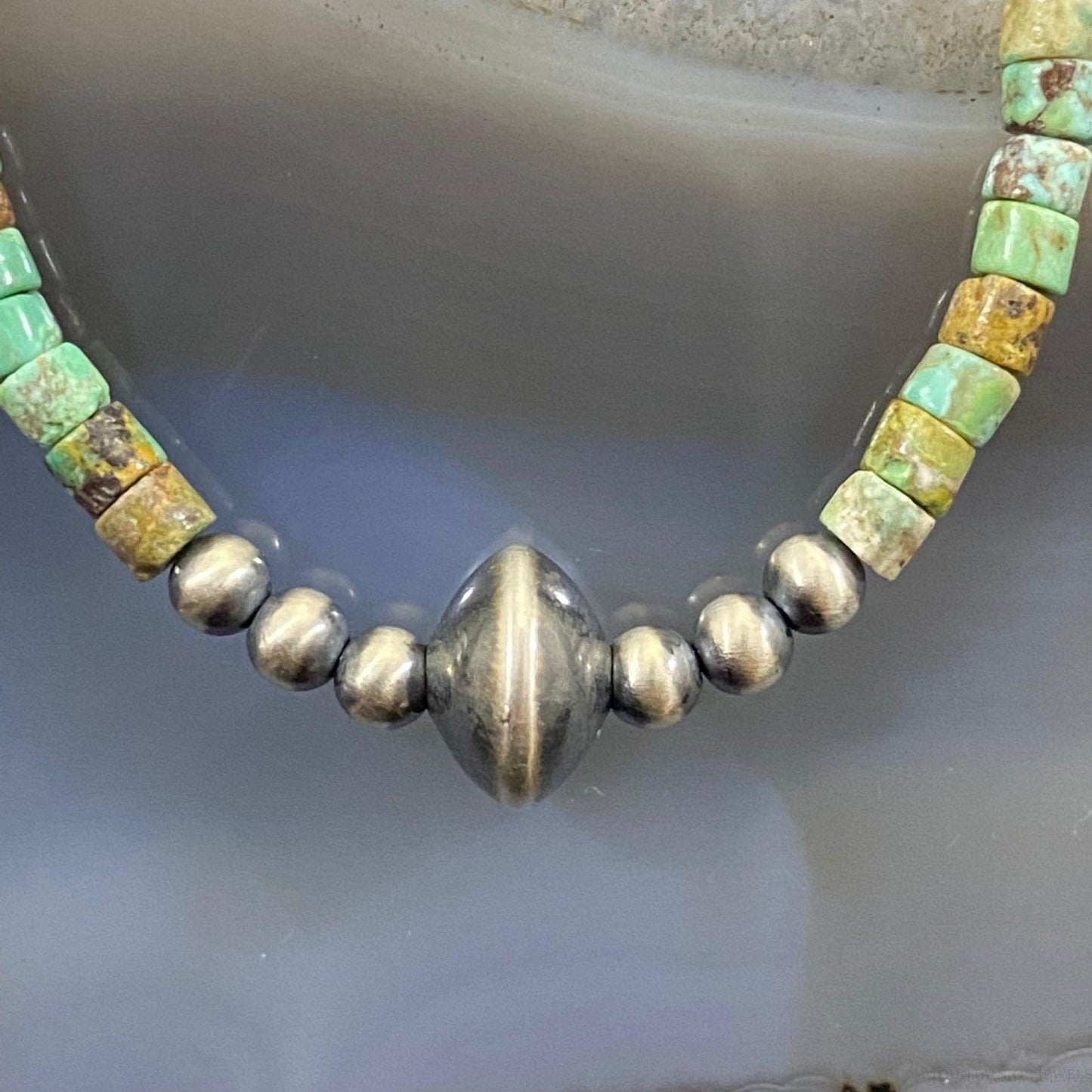 Sterling Silver Green Turquoise Beads & Navajo Pearl Beads Hoop Dangle Earrings