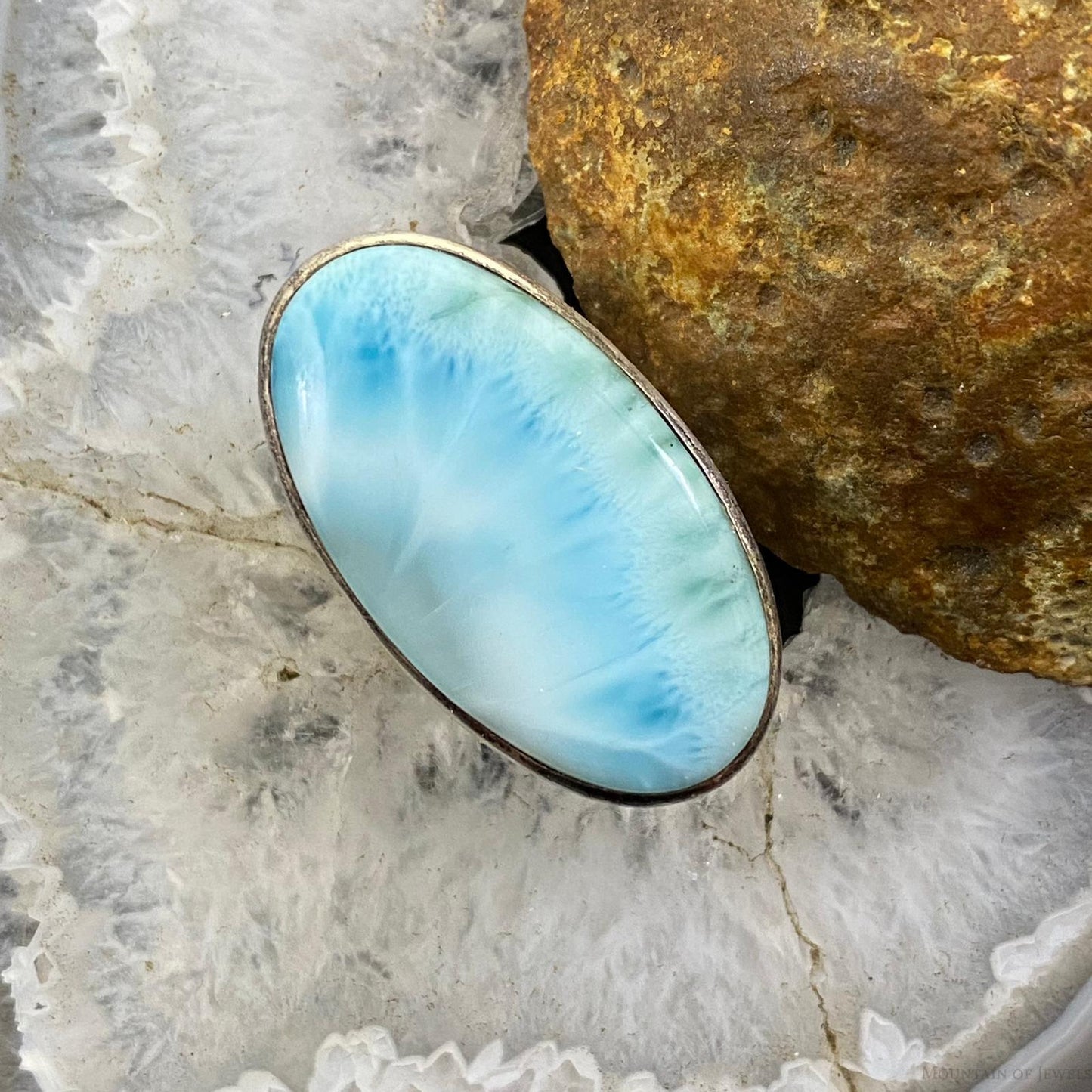 Sterling Silver Oval Larimar Split Shank Ring Size 7.75 For Women