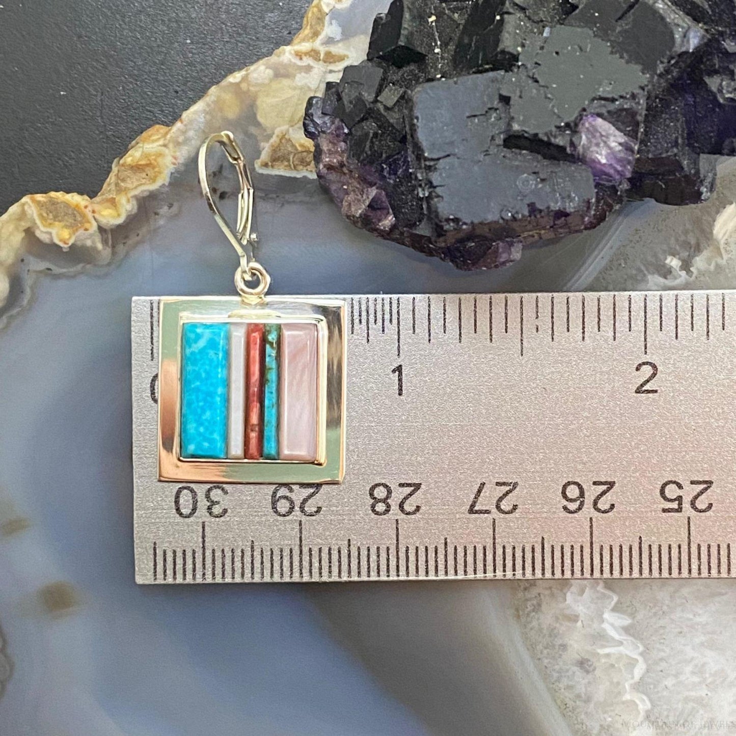 Veronica Benally Native American Silver Multi Stone Cobblestone Dangle Earrings
