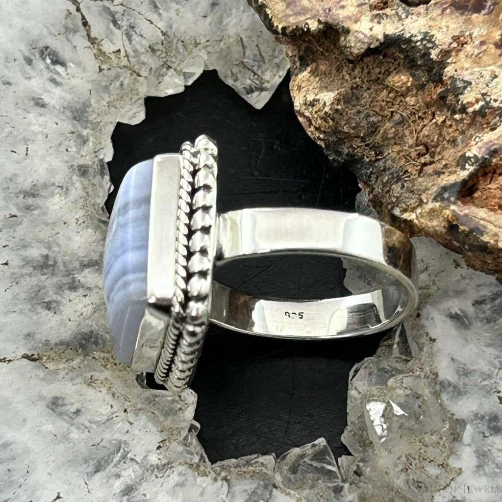 Sterling Silver Southwestern Style Square Blue Lace Agate Ring Size 7 For Women