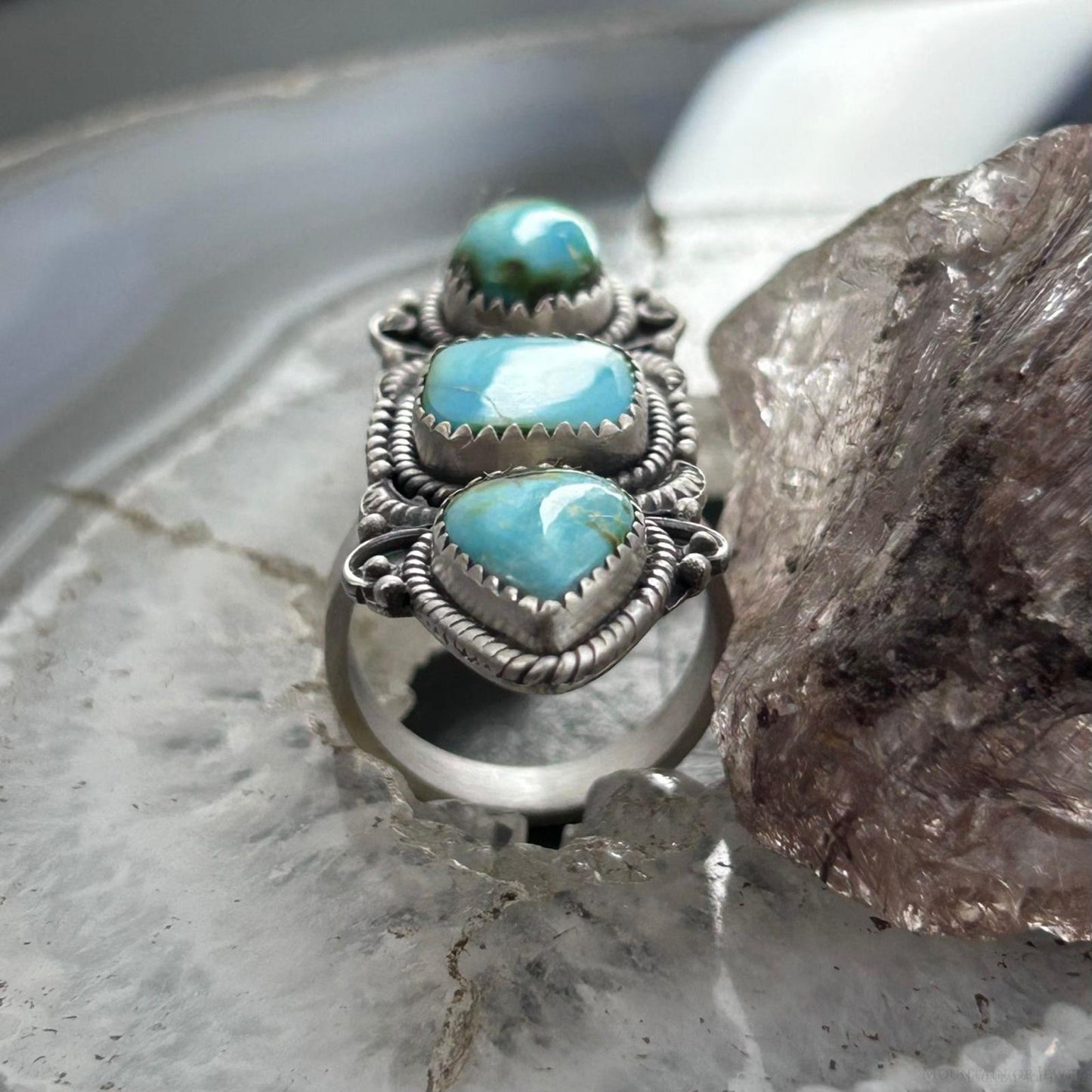Sterling Silver Southwestern Style Sonora Gold Turquoise Adjustable Ring For Women