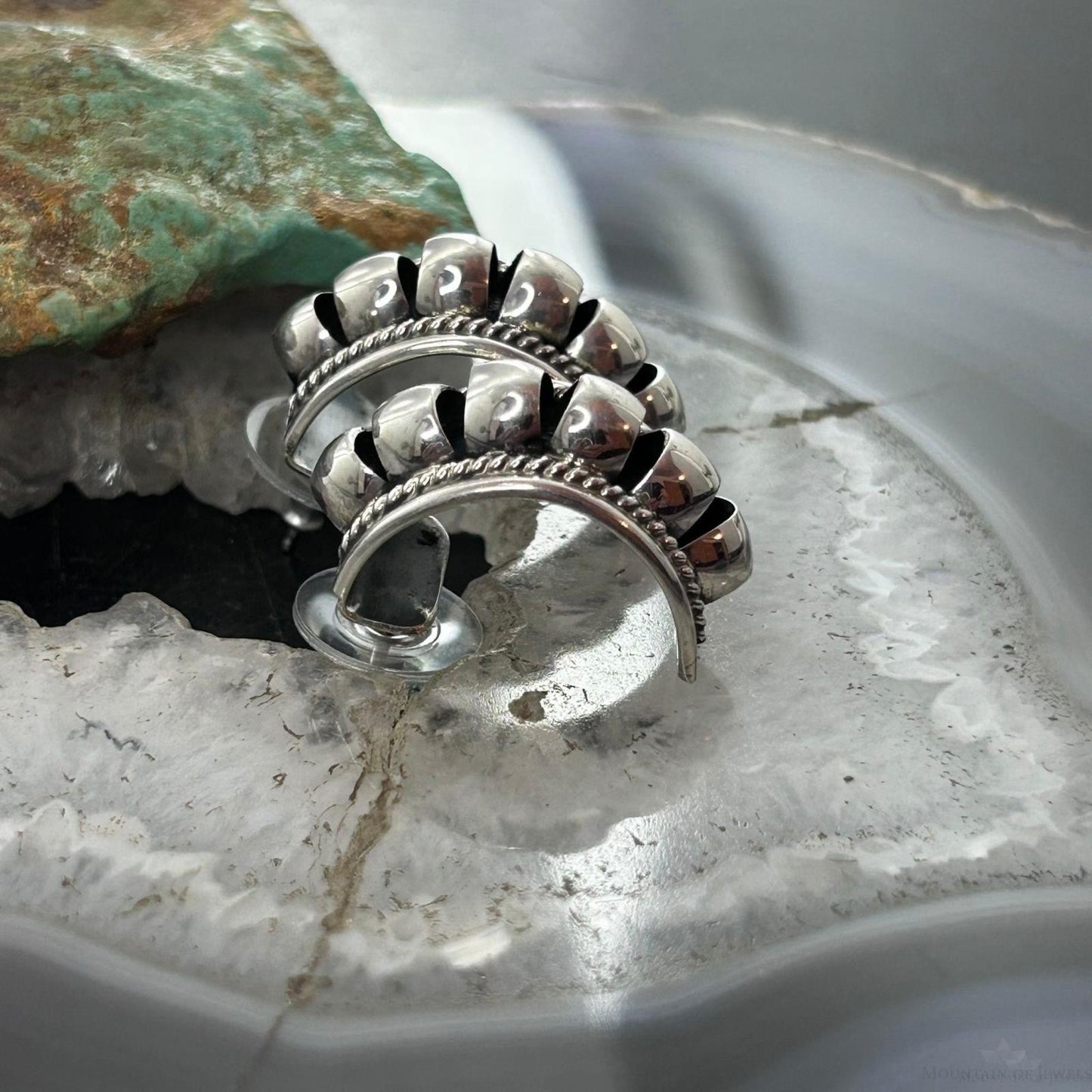 Priscilla Apache Native American Sterling Silver Half-Moon Post Earrings For Women