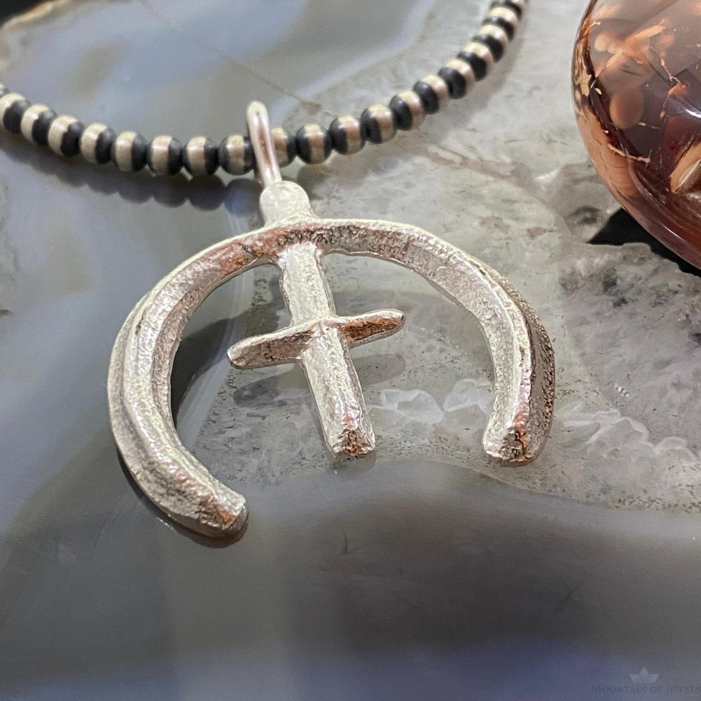 Ira Custer Native American Sterling Silver Tufa Cast Unisex Cross & Naja Pendant