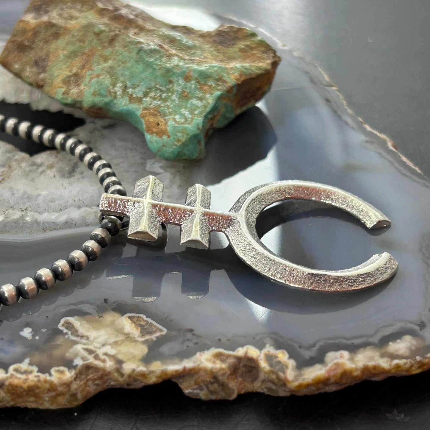 Gary Custer Navajo Sterling Silver Tufa Cast Native Cross Naja Unisex Pendant