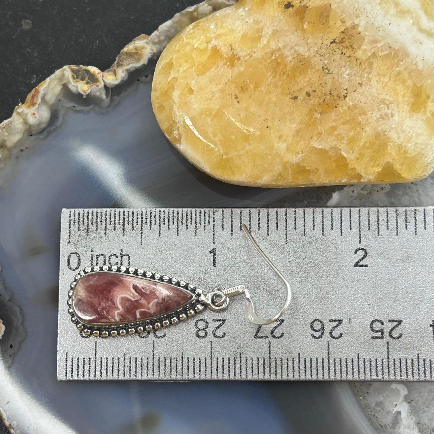 Sterling Silver Southwestern Style Teardrop Rhodochrosite Dangle Earrings For Women