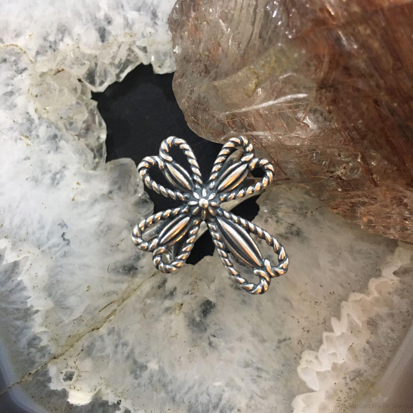 Carolyn Pollack Southwestern Style Sterling Silver Rope Cross Ring For Women