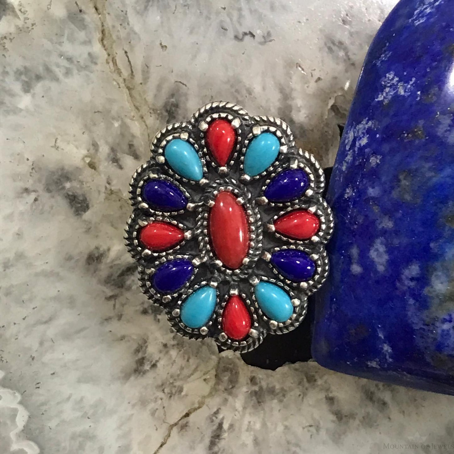 Carolyn Pollack Sterling Silver Multi Gemstone Cluster Ring Size 5 For Women