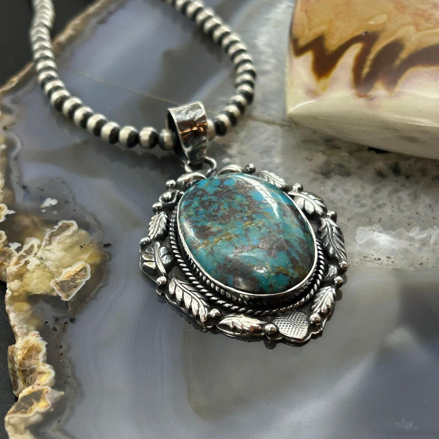 Sterling Silver Southwestern Style Oval Turquoise Pendant For Women #10