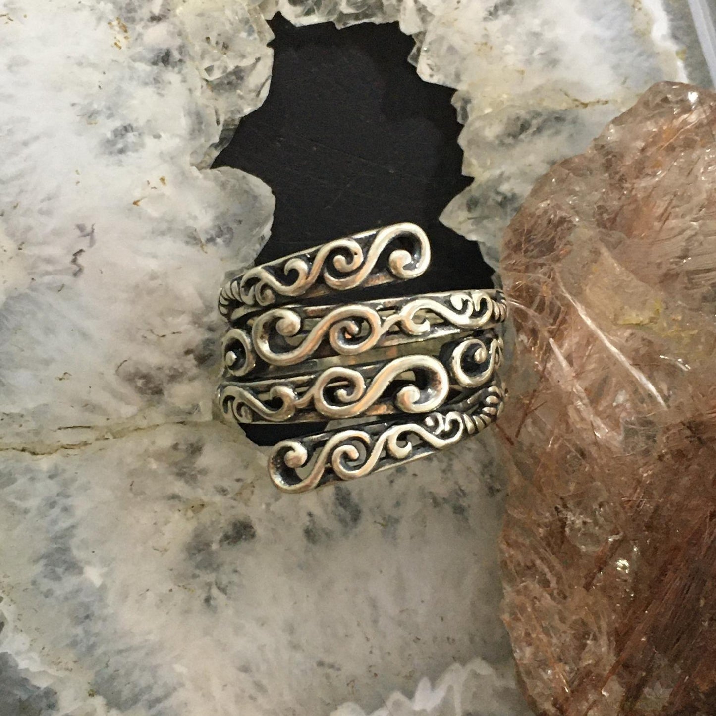 Carolyn Pollack Southwestern Style Sterling Silver Decorated Coil Ring For Women