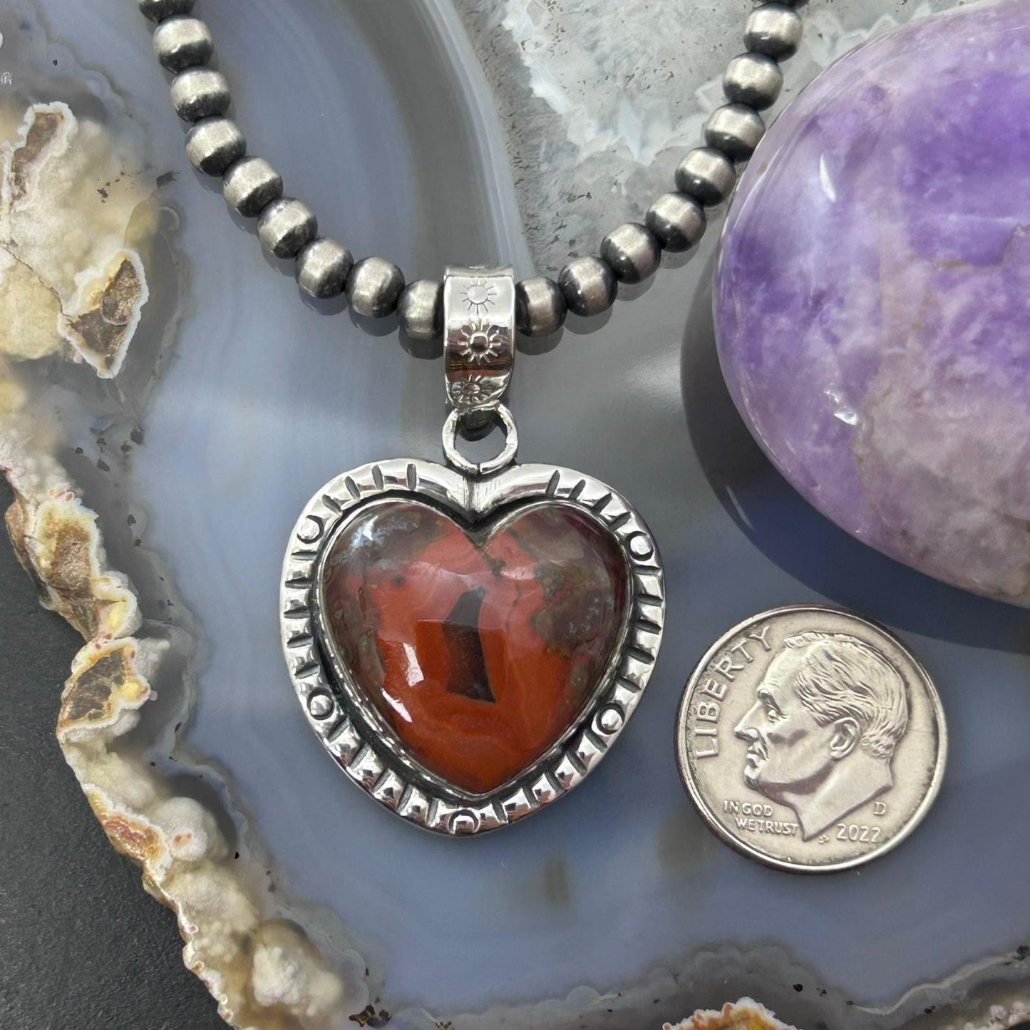 Sterling Silver Southwestern Style Seam Agate Heart Decorated Pendant For Women