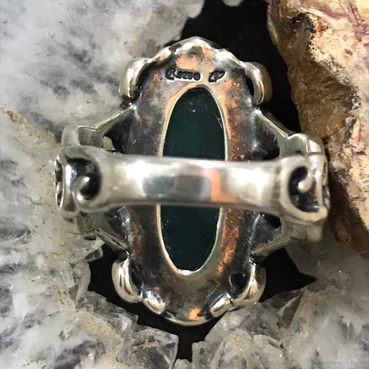 Carolyn Pollack Sterling Silver Oval Green Chalcedony Decorated Ring Size 9 For Women