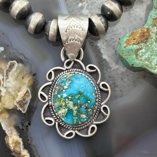 Sterling Silver Southwestern Style Round Sonora Gold Turquoise Pendant For Women
