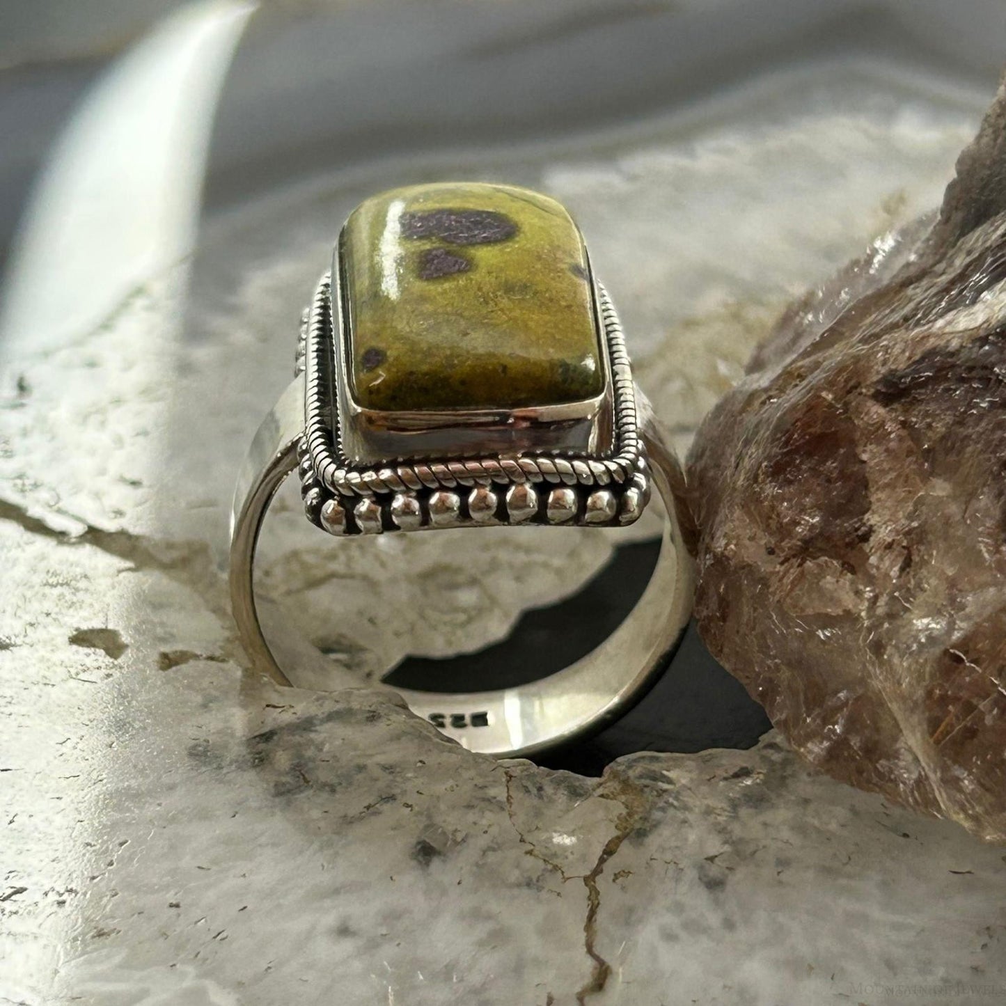 Sterling Silver Southwestern Style Rectangle Atlantisite Ring Size 7.25 For Women