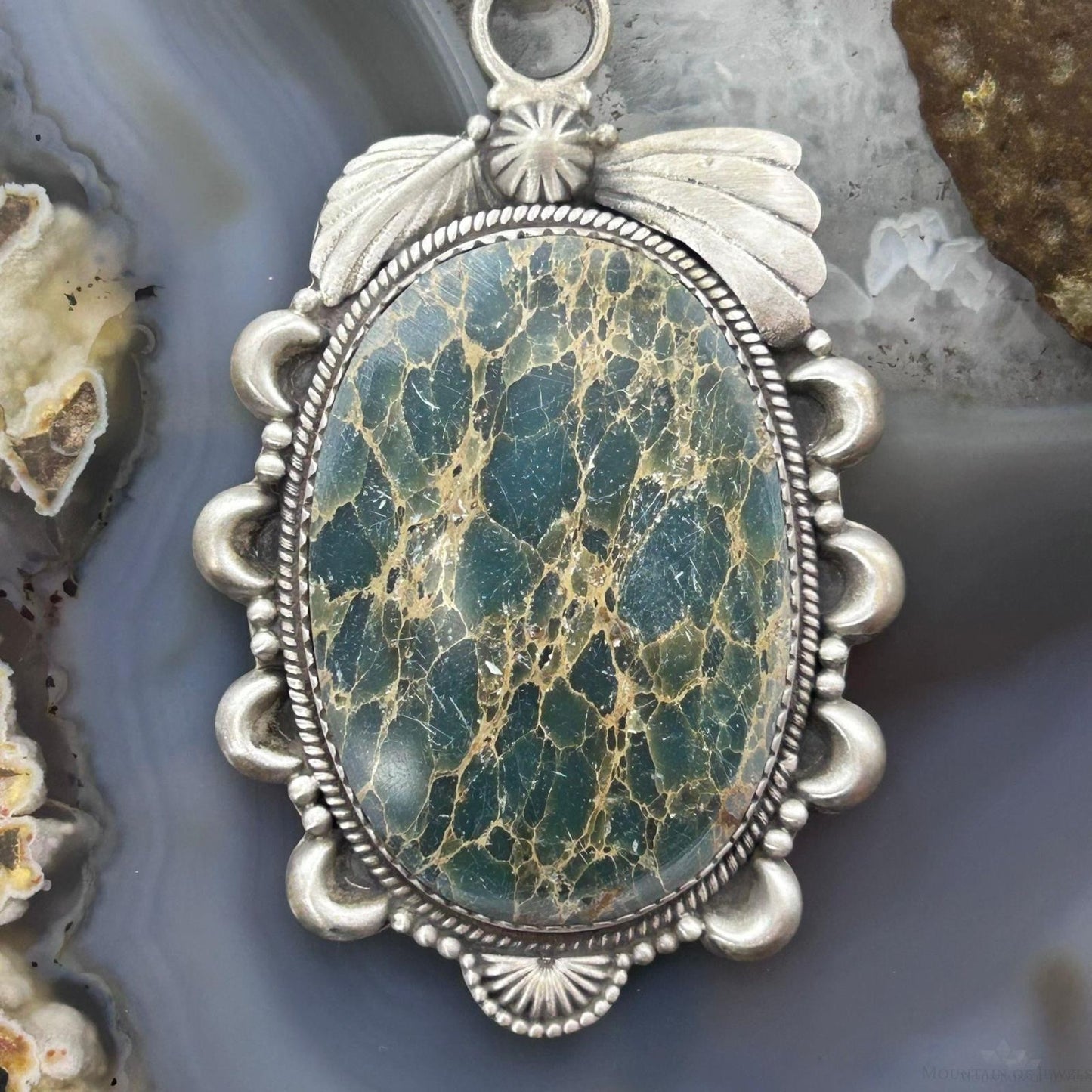 Sterling Silver Southwestern Style Oval Sediment Jasper Pendant For Women