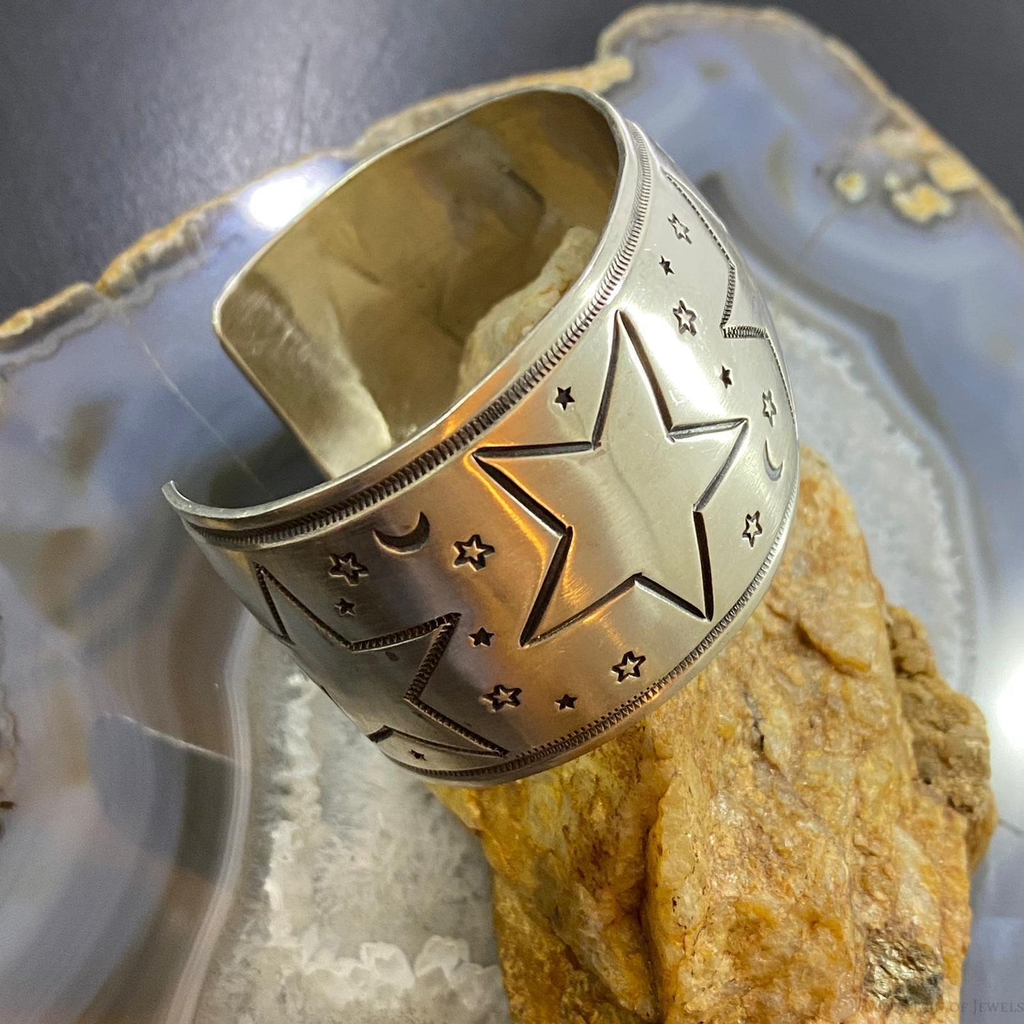 Andy Cadman Vintage Sterling Silver Stars & Moons Stamped Bracelet For Women