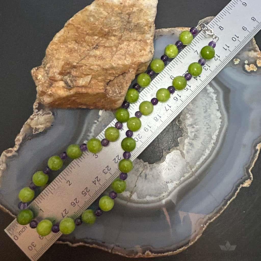 Sterling Silver 10mm Round Peridot & Amethyst 16" Necklace For Women