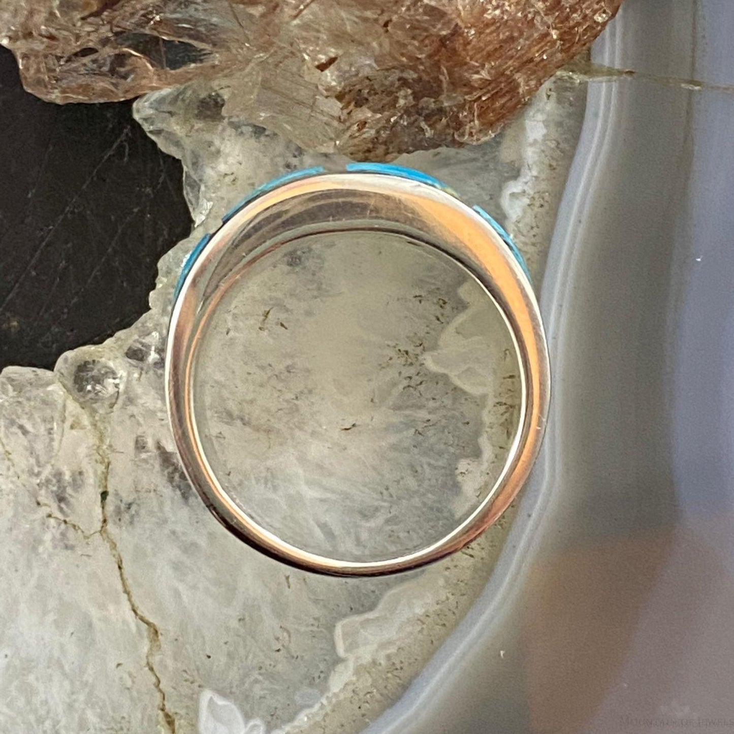 Native American Sterling Silver Blue Ridge Turquoise Graduated Band Ring Size 7