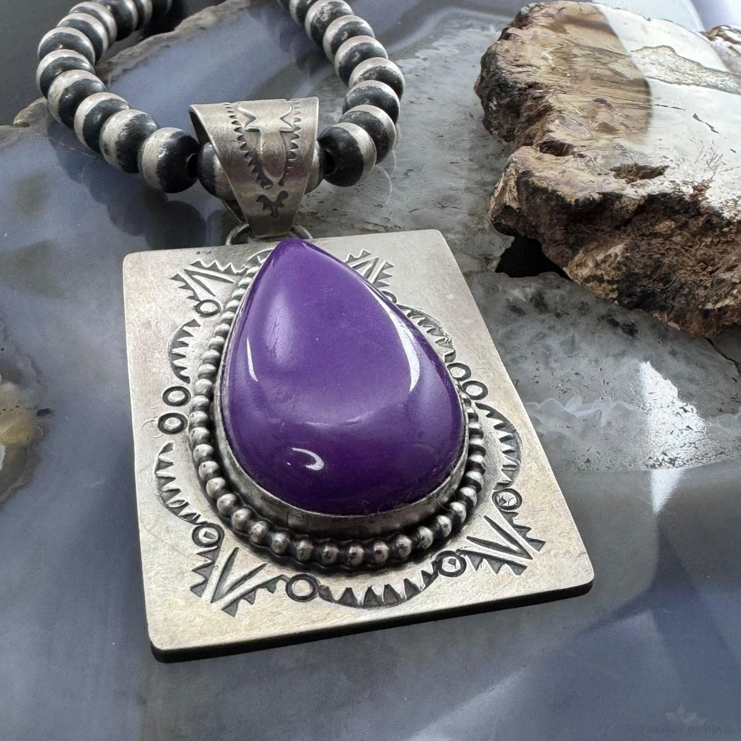 Native American Sterling Silver Purple Phosphosiderite Decorated Pendant For Women