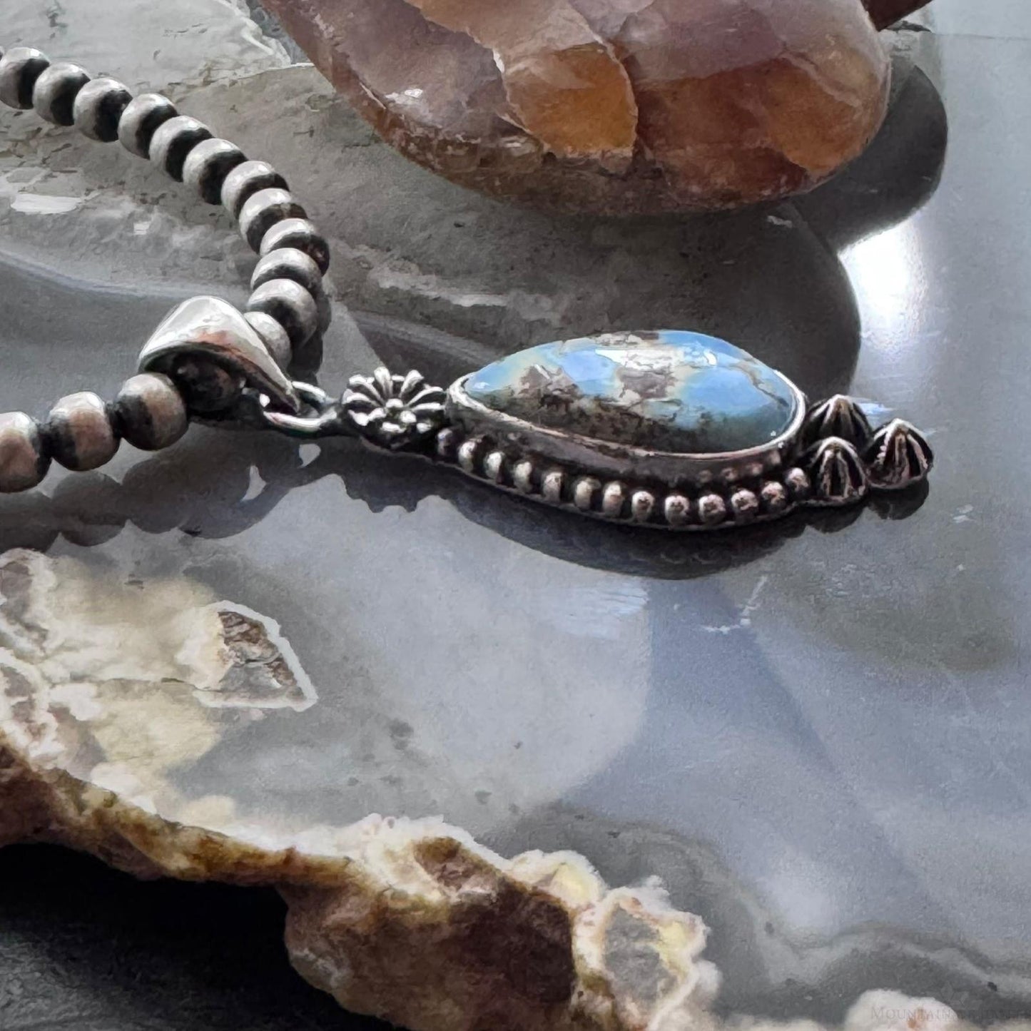 Sterling Silver Southwestern Style Teardrop Golden Hill Turquoise Pendant For Women #1