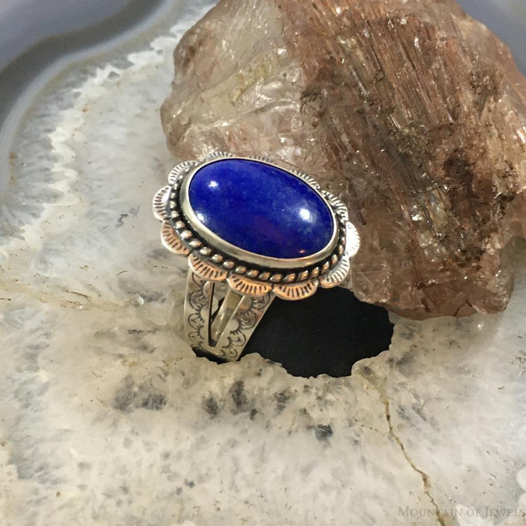 Carolyn Pollack Sterling Silver Oval Lapis Lazuli Decorated Ring For Women