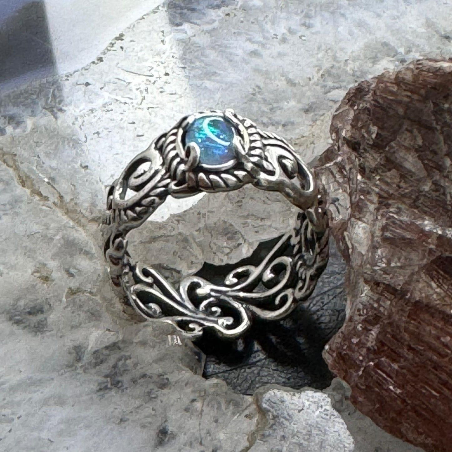 Carolyn Pollack Sterling Silver Oval Opal Decorated Ring For Women with Size Variety