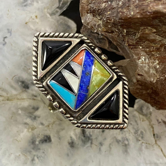 Carolyn Pollack Southwestern Style Sterling Silver Multistone Inlay Decorated Ring For Women
