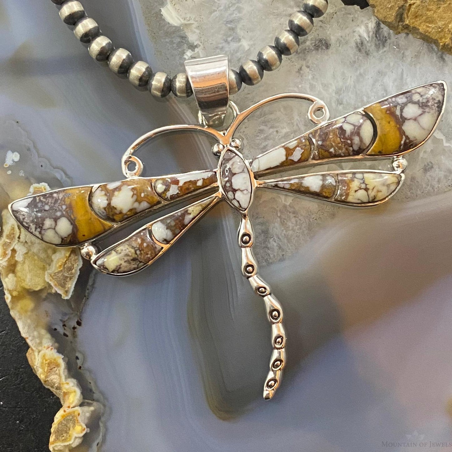 Native American Sterling Silver Wild Horse Dragonfly Pendant For Women