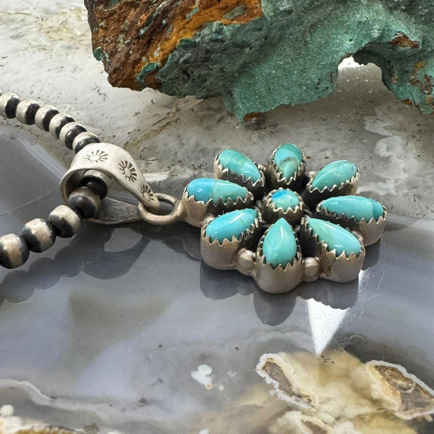 Sterling Silver Southwestern Style Turquoise Decorated Cluster Pendant For Women