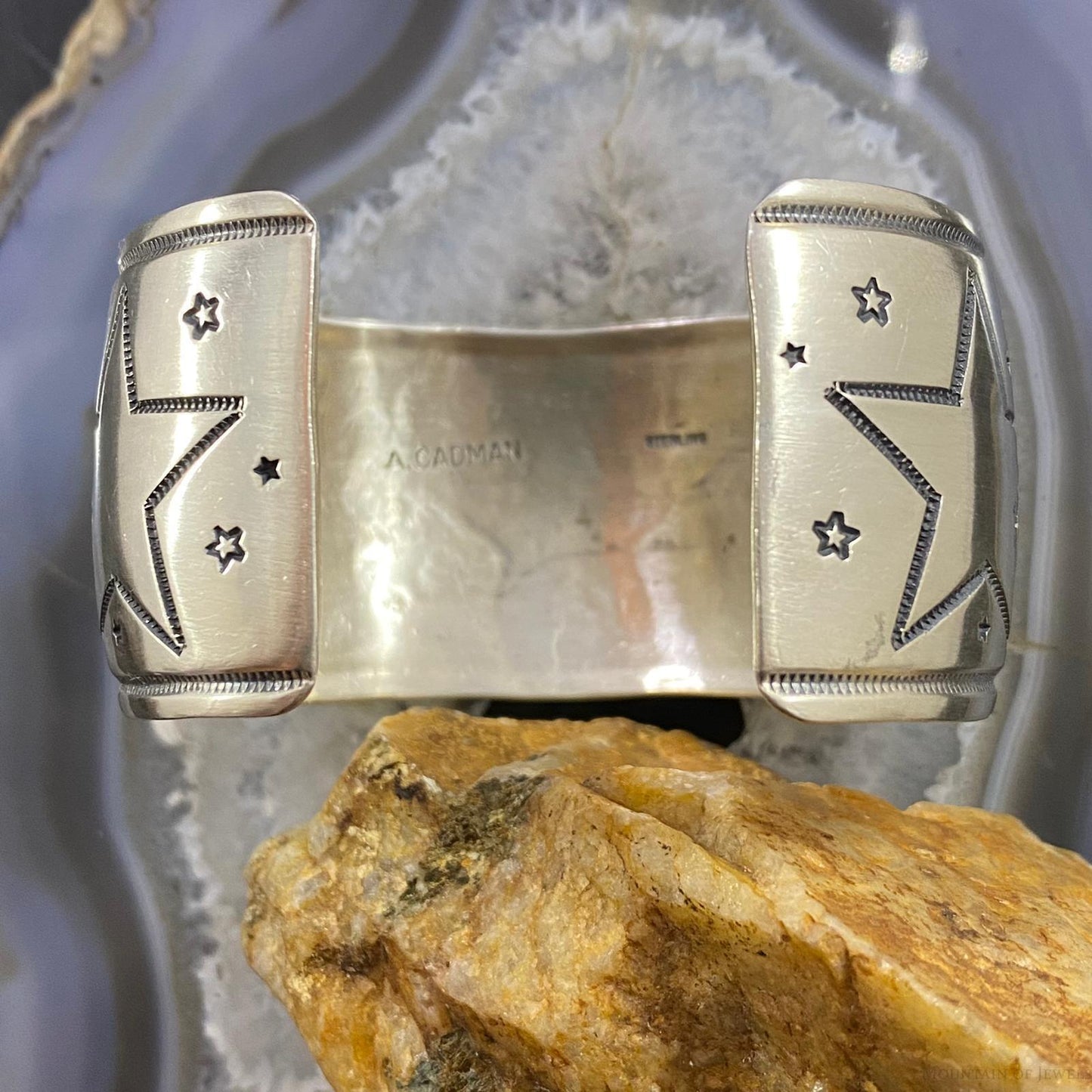 Andy Cadman Vintage Sterling Silver Stars & Moons Stamped Bracelet For Women