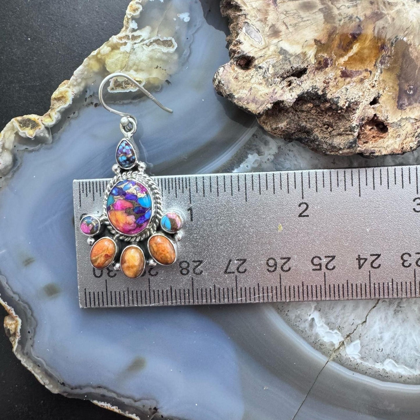 Sterling Silver Southwestern Style Multistone Cluster Dangle Earrings For Women #20