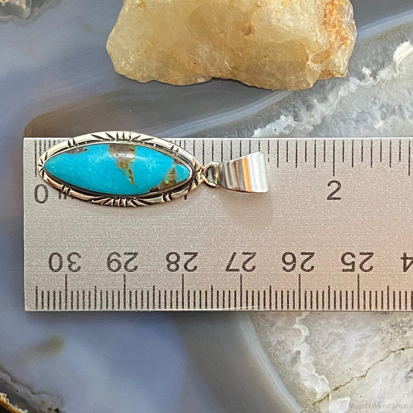 Native American Sterling Silver Turquoise Marquise Pendant For Women