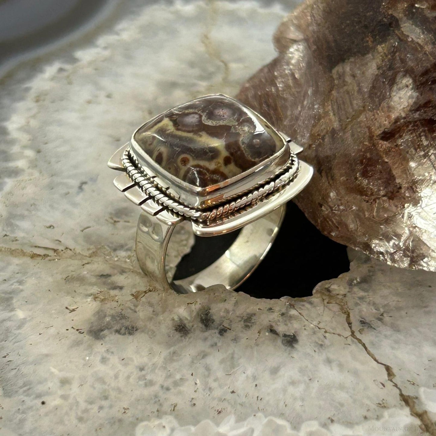 Sterling Silver Southwestern Style Square Asteroid Jasper Ring Size 8.25 For Women