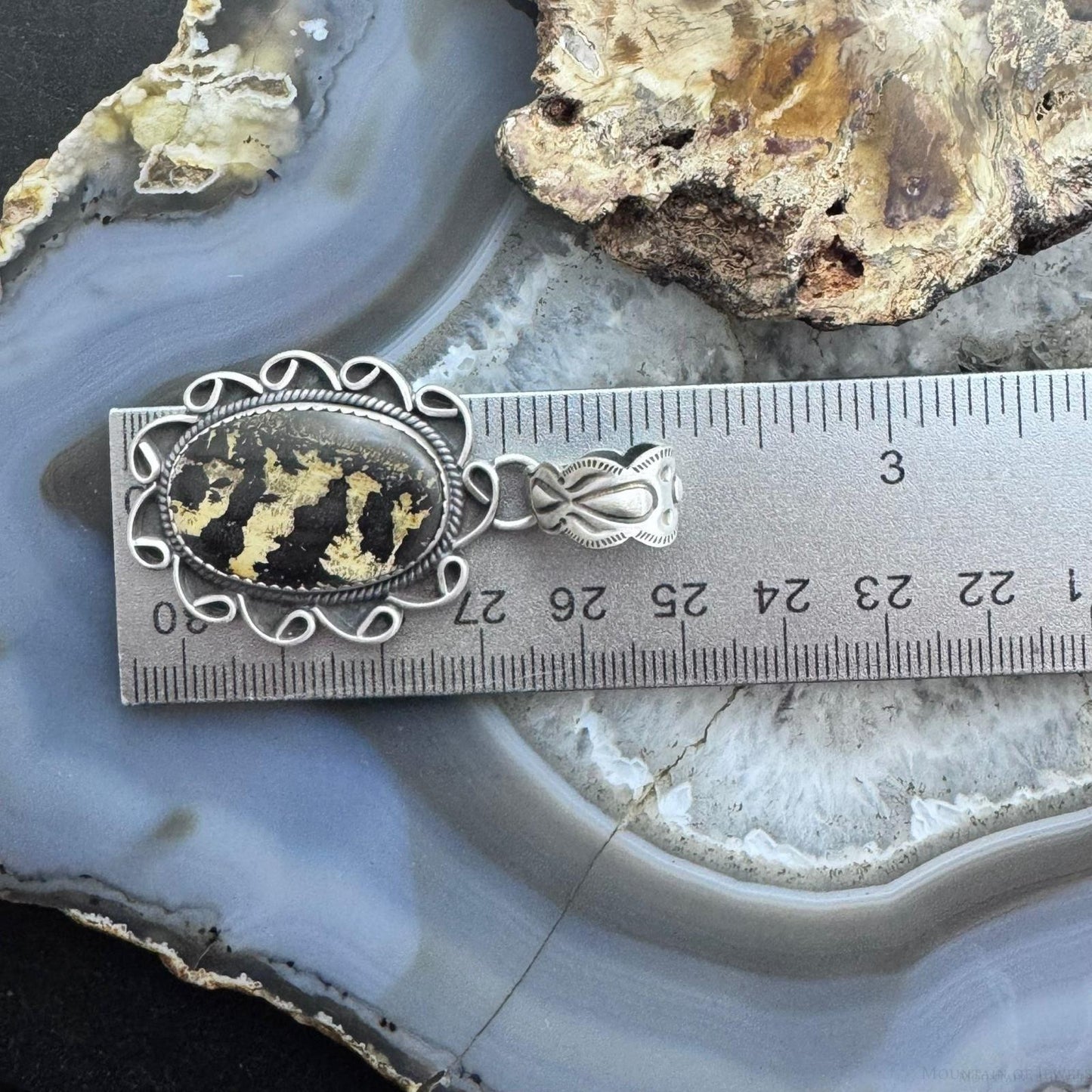 Sterling Silver Southwestern Style Oval Leopard Jasper Decorated Pendant For Women