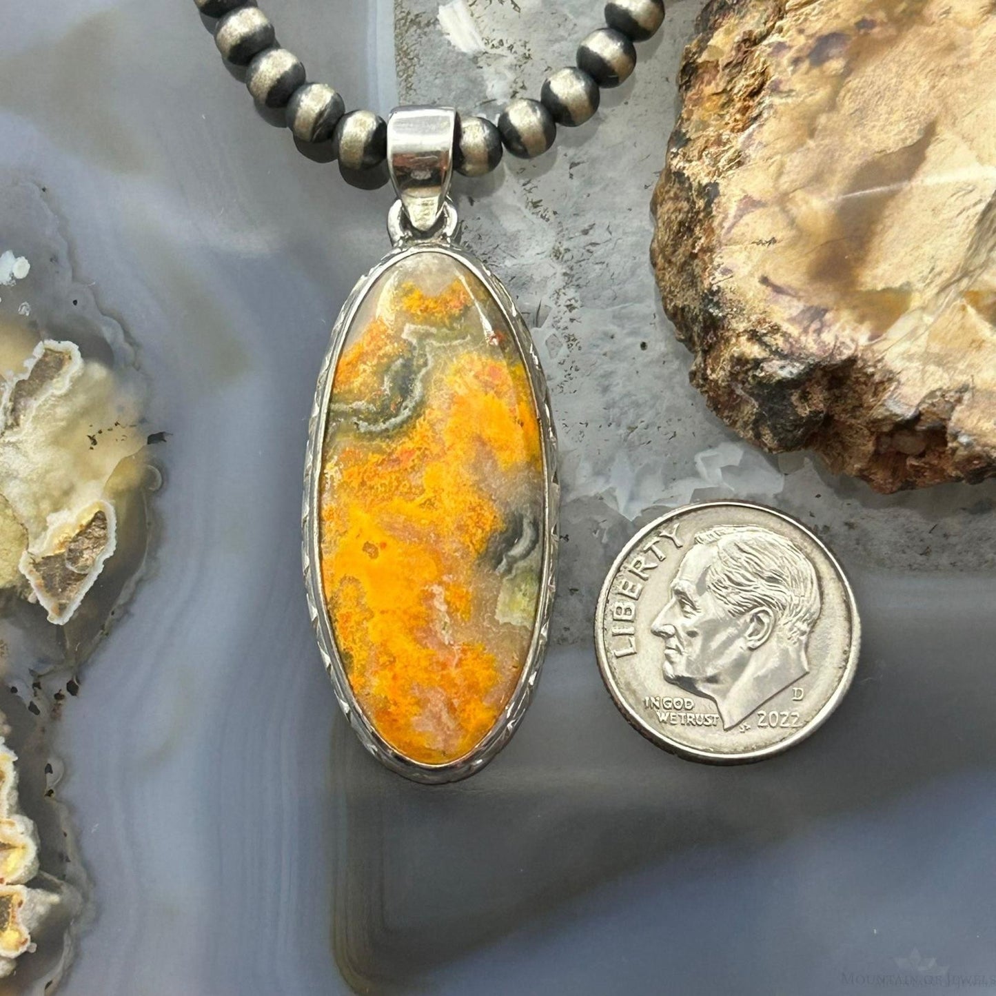 Sterling Silver Southwestern Style Oval Bumblebee Jasper Pendant For Women