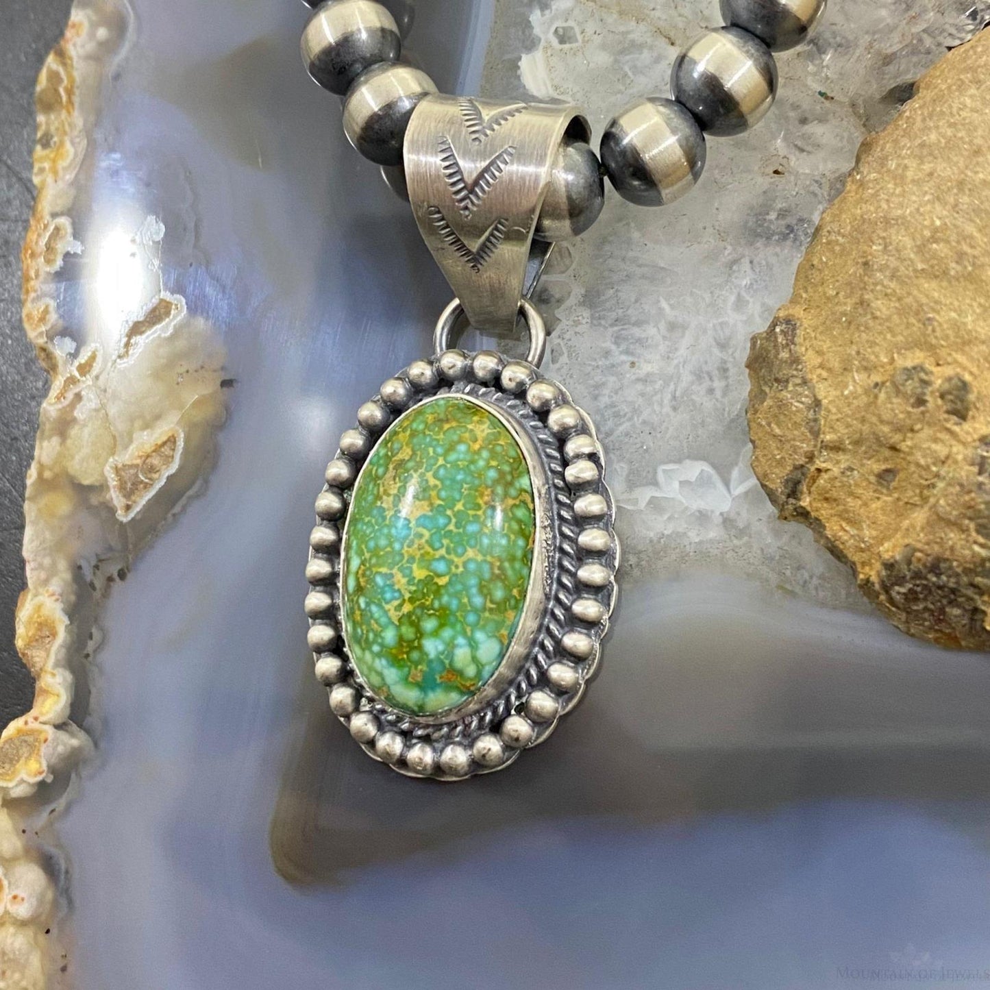 Gilbert Platero Native American Sterling Silver Oval Turquoise Unisex Pendant