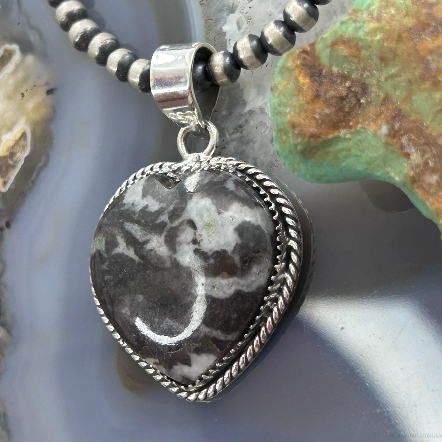 Sterling Silver Southwestern Style White Buffalo Heart Pendant For Women #1