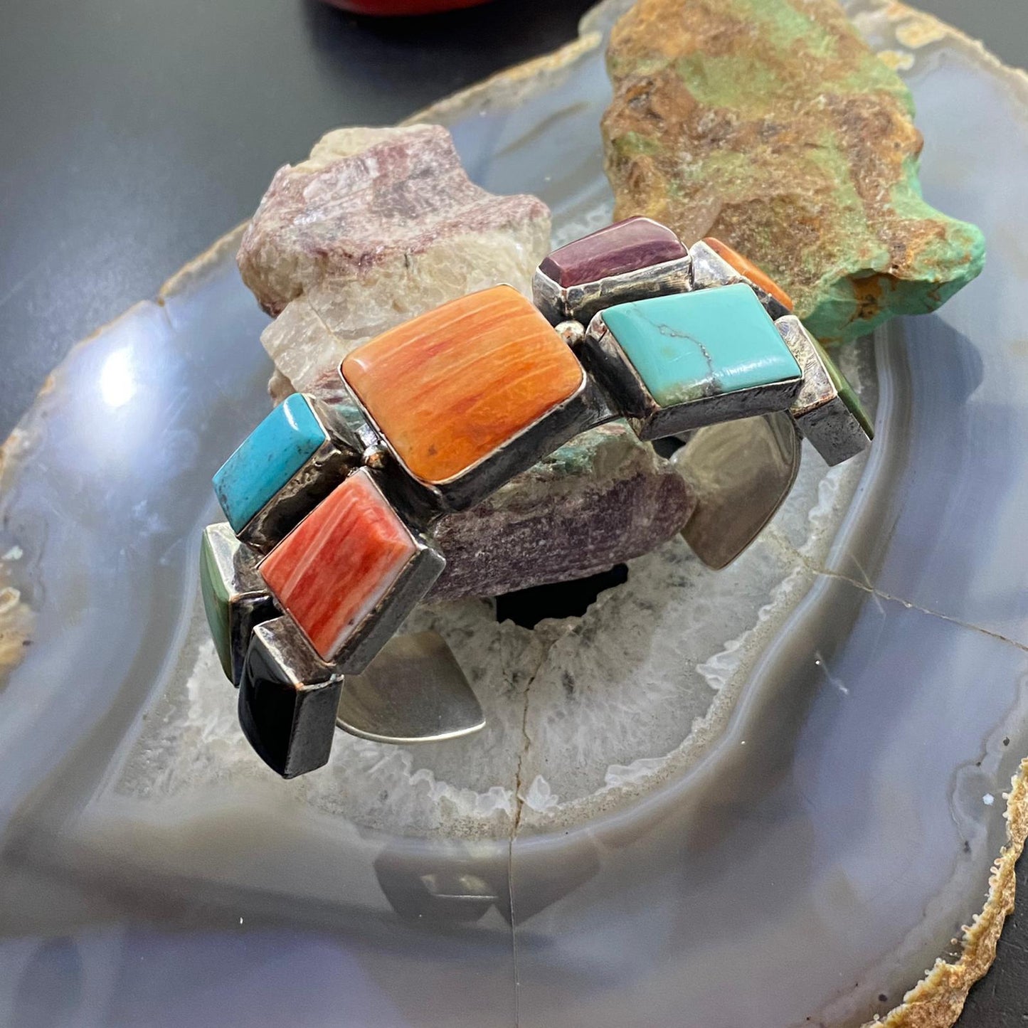 Chimney Butte Vintage Sterling Silver Chunky Multi-Stone Bracelet For Women
