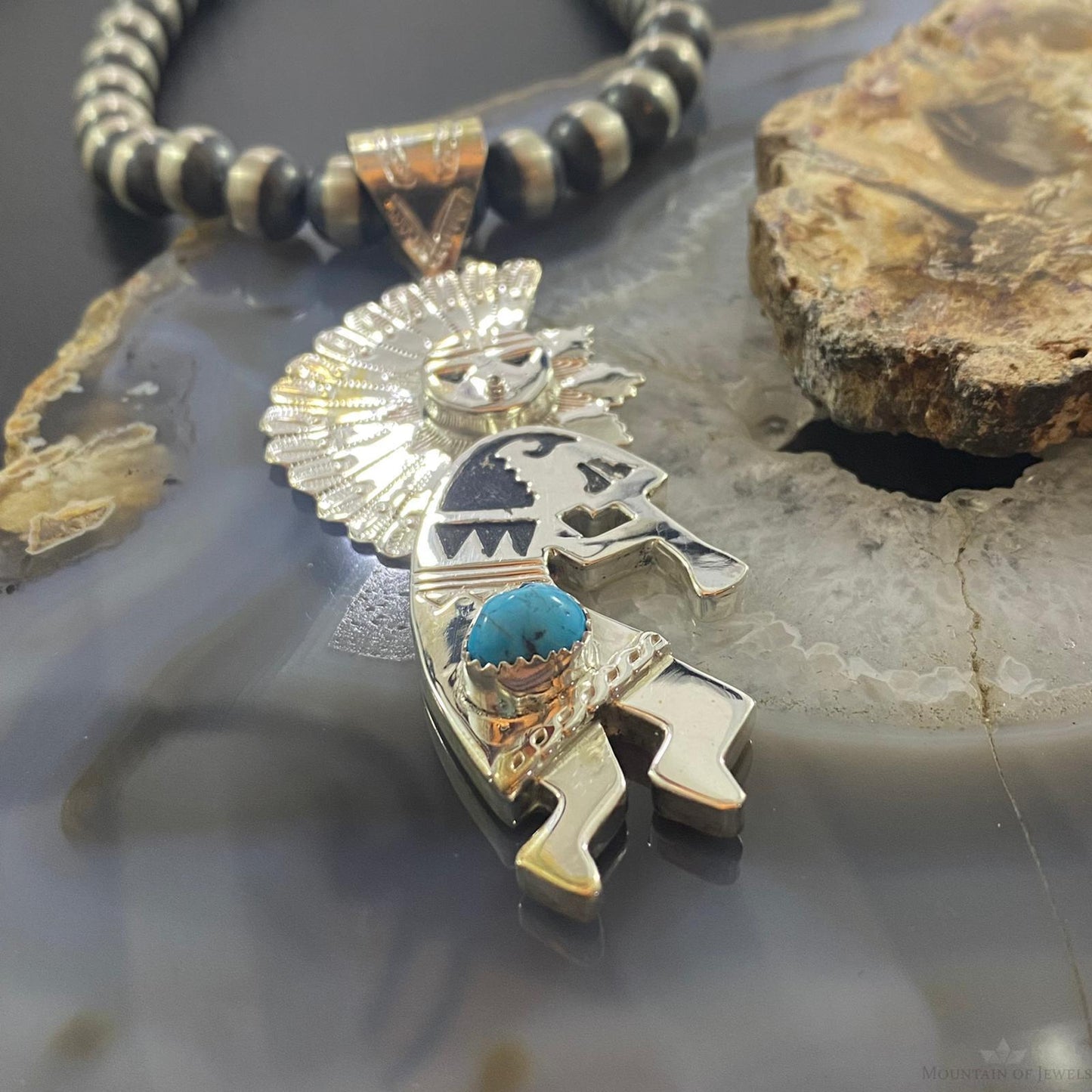 Alonzo Mariano Sterling & Turquoise Unisex Kokopelli Kachina Dancer Pendant #1