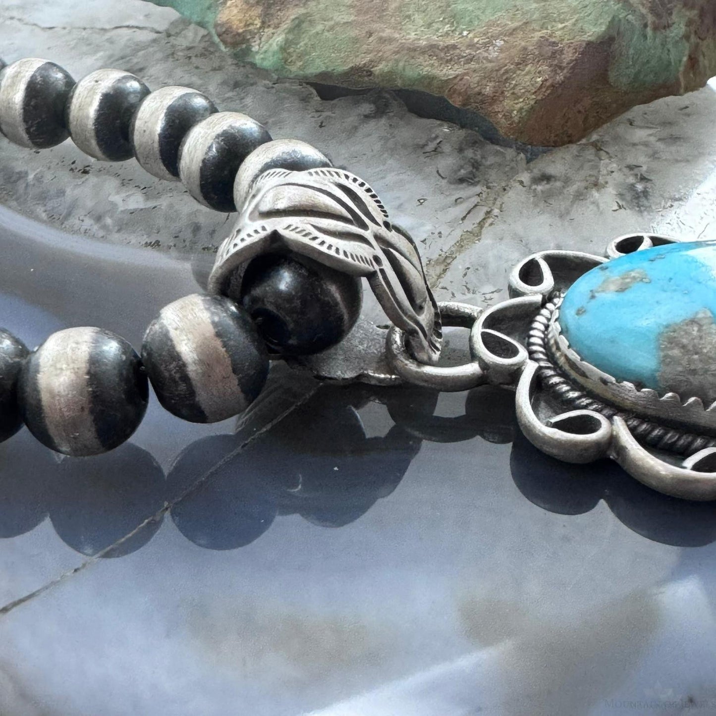 Sterling Silver Southwestern Style Elongated Oval Matrix Turquoise Pendant For Women