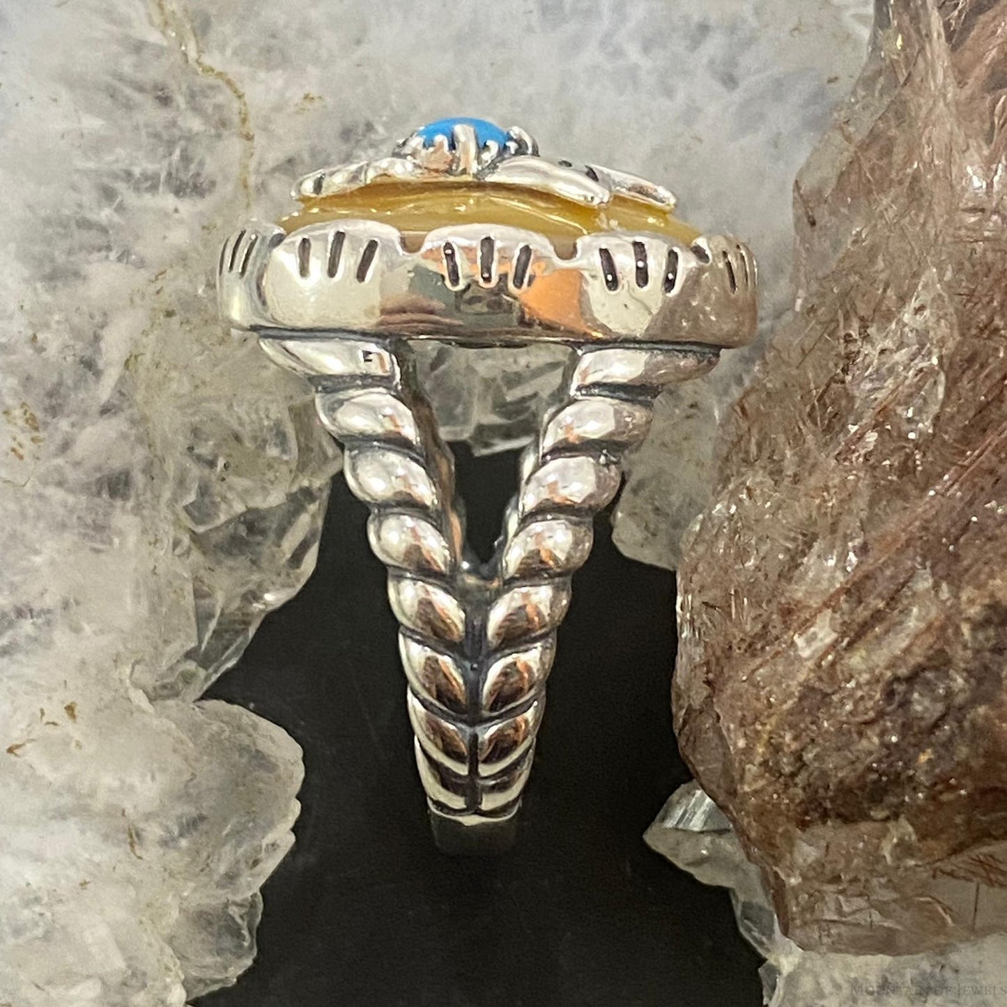 Carolyn Pollack Southwestern Style Sterling Silver Gold Mother of Pearl/Turquoise Hummingbird Ring For Women