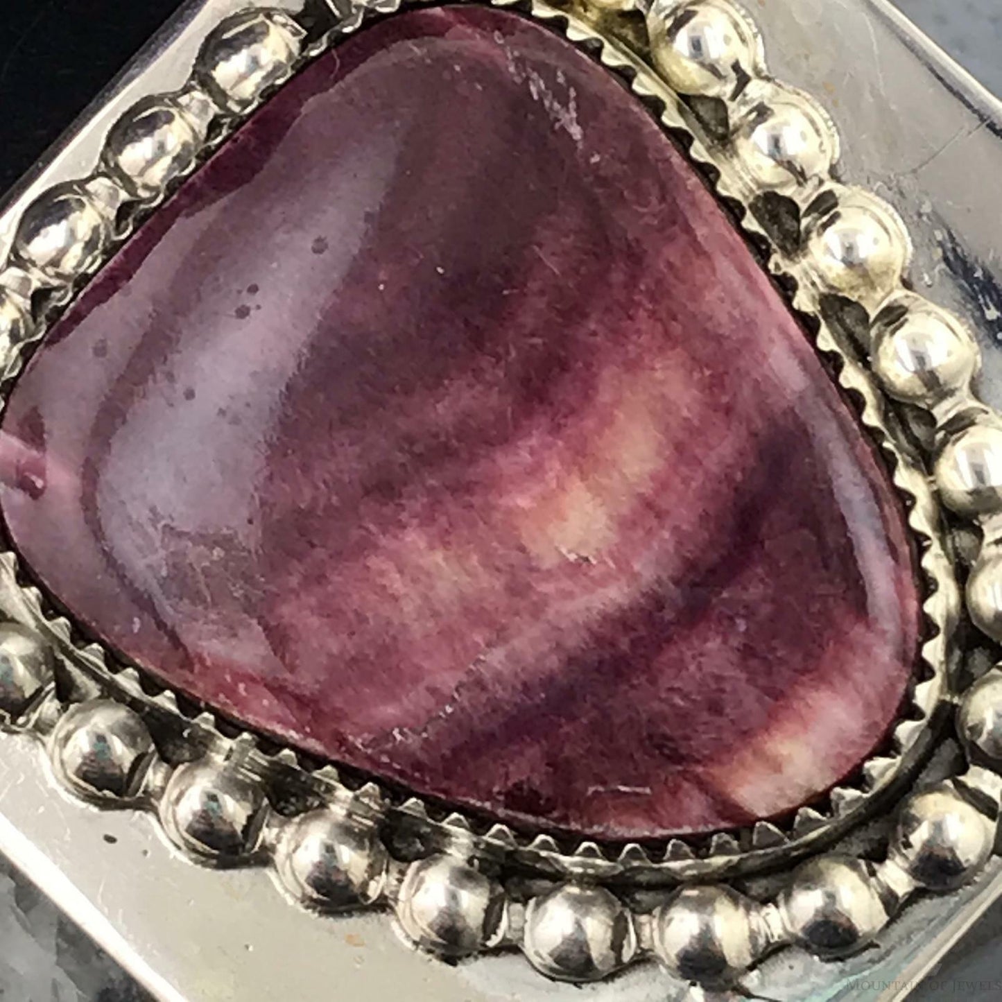 Native American Sterling Silver Spiny Oyster Adjustable Link Bracelet For Women, Signed KRZ- Key Rey Coriz