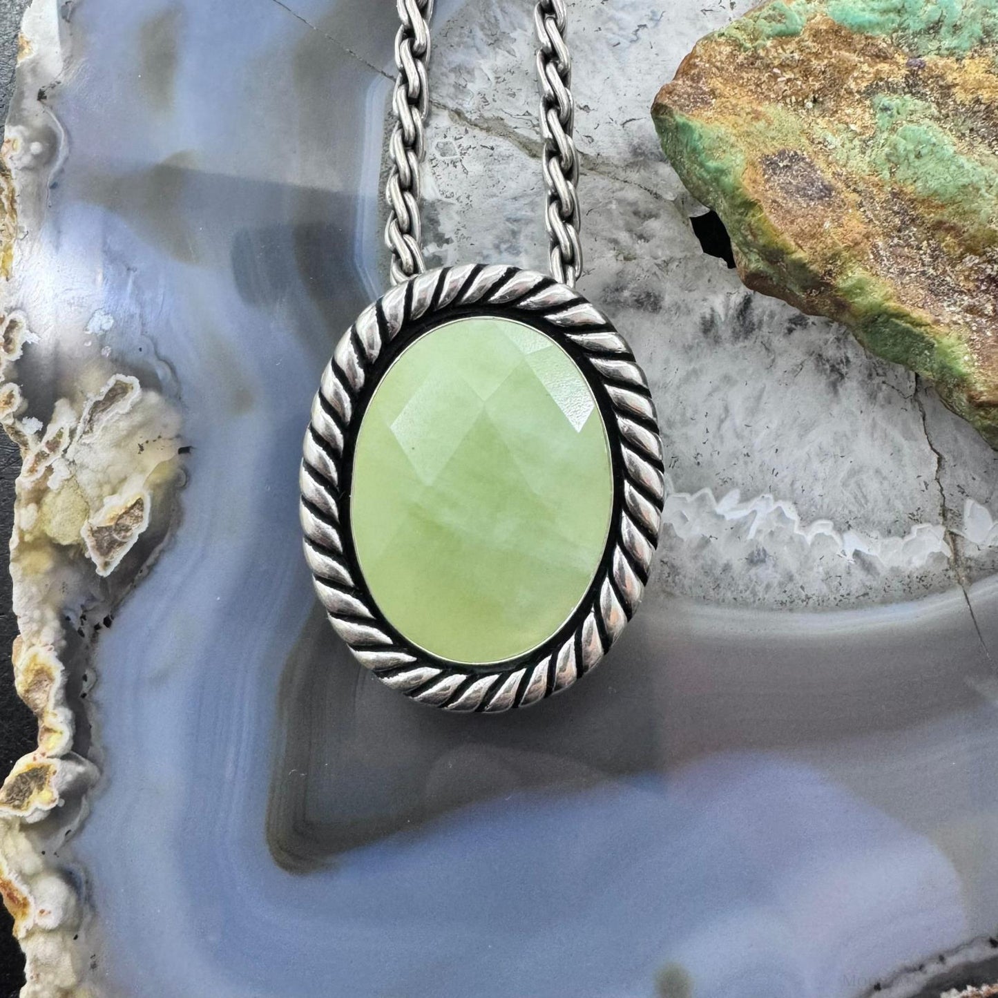 Carolyn Pollack Sterling Silver Large Faceted Oval Green MOP Pendant/Brooch For Women