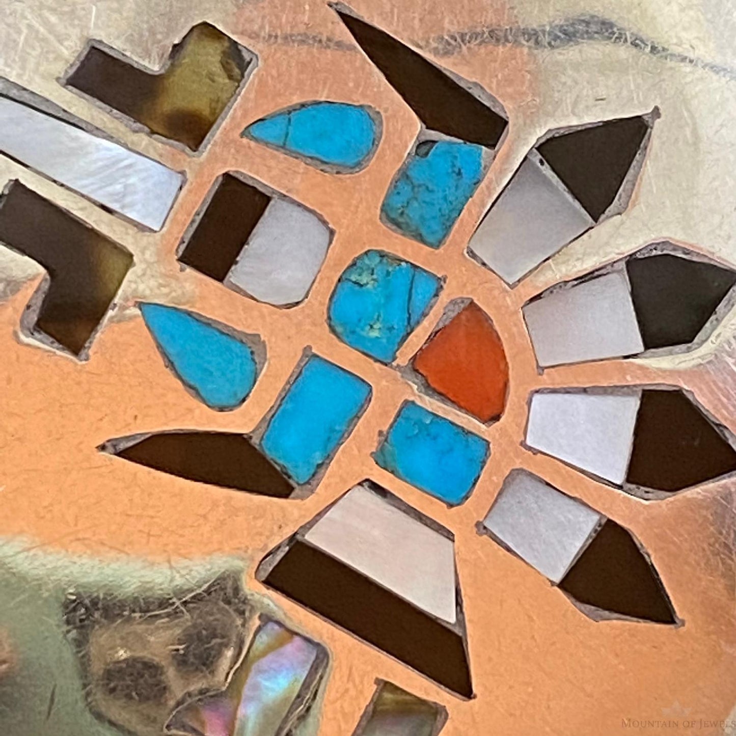 Vintage Native American Silver Inlay Dancing Kachina Unisex Brooch