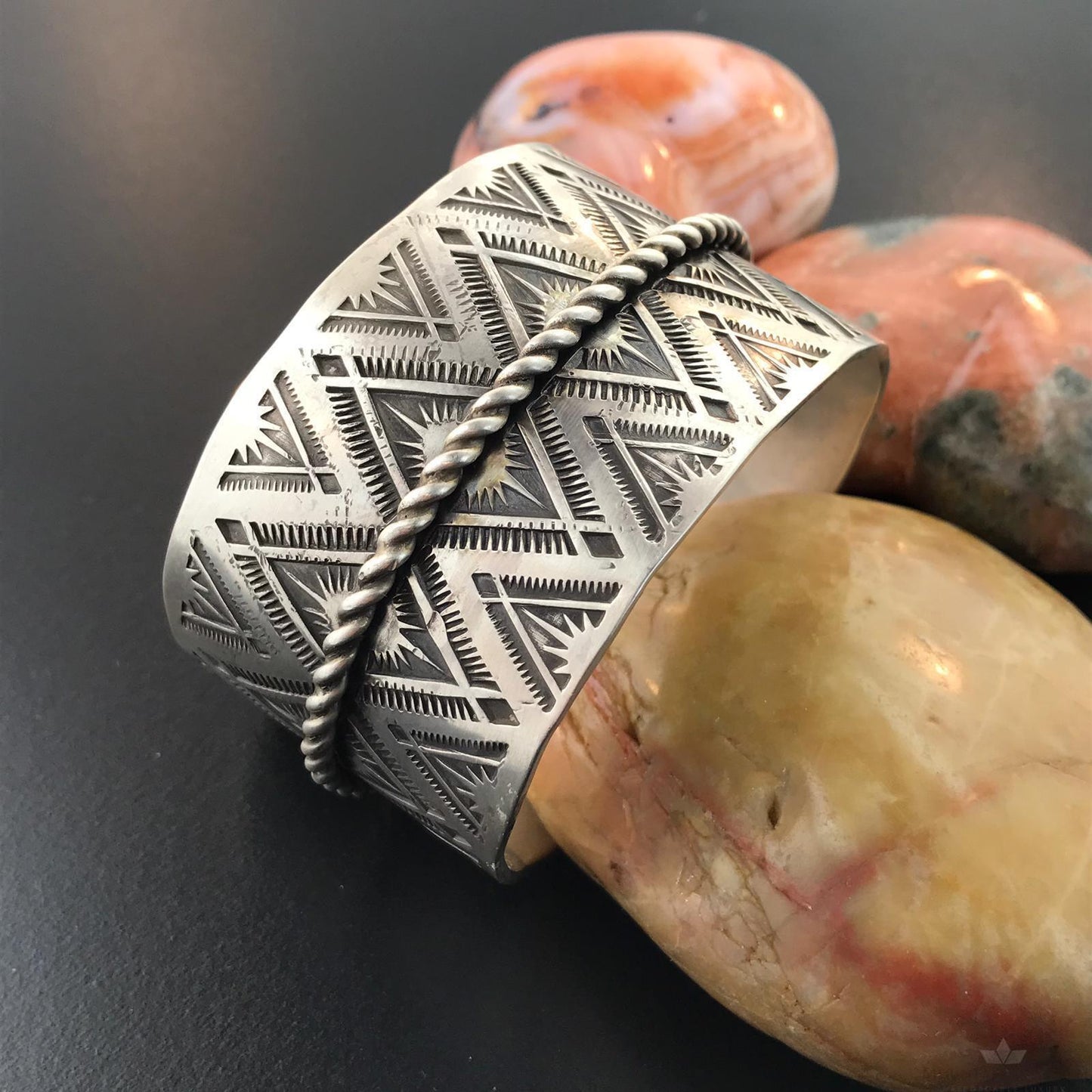 Tawney Cruz-Willie Native American Sterling Silver Hand Stamped Wide Bracelet
