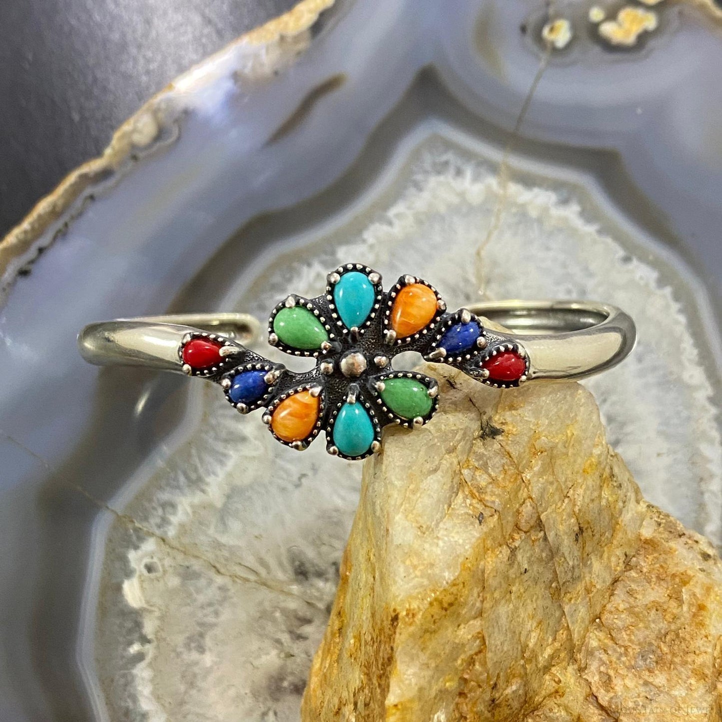 Carolyn Pollack Southwestern Style Sterling Silver Multi-Gemstone Cluster Bracelet For Women
