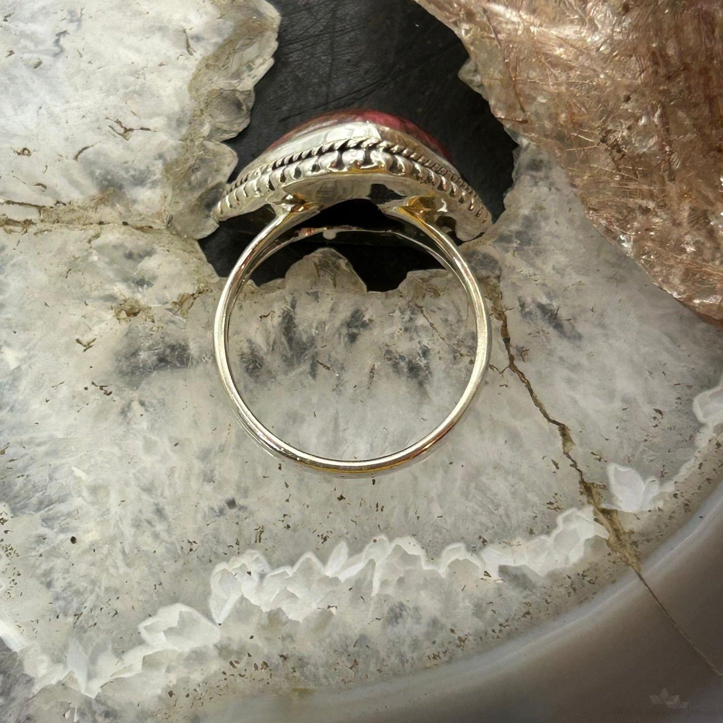 Sterling Silver Southwestern Style Triangle Thulite Split Shank Ring Size 9 For Women