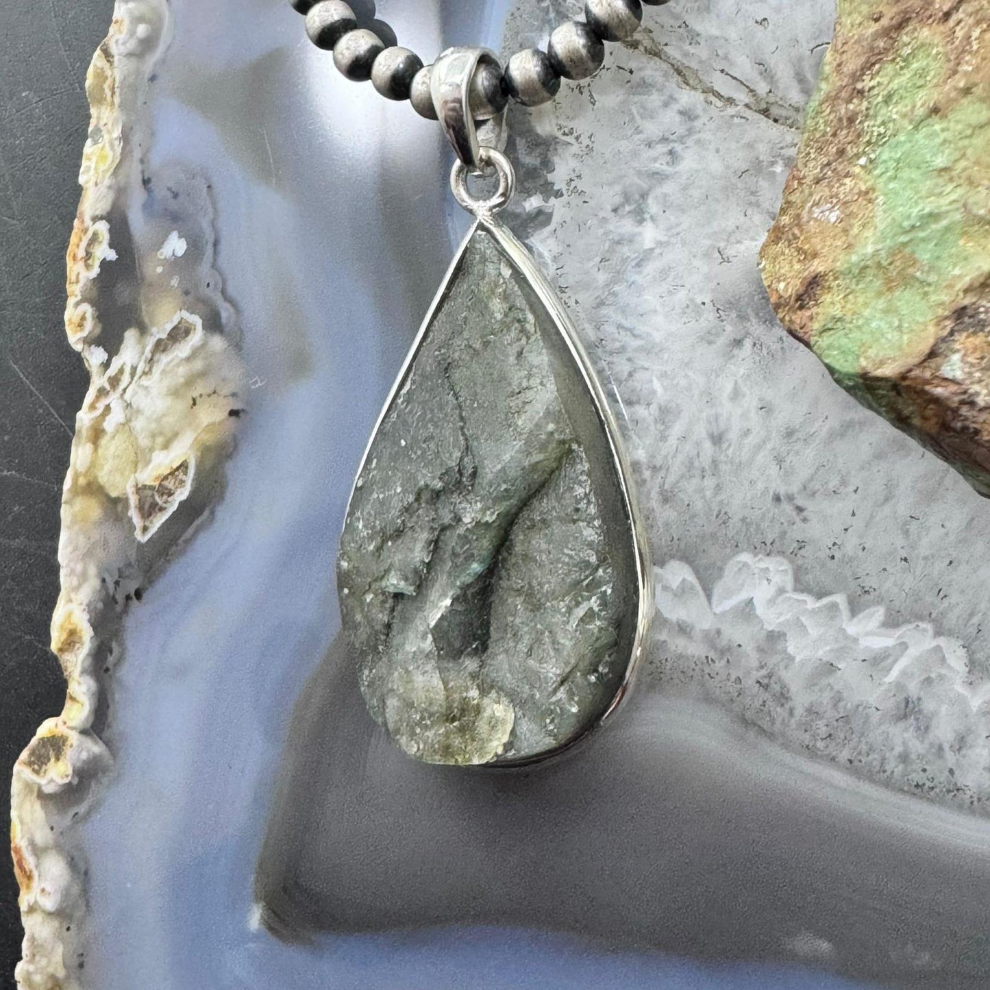 Sterling Silver Large Teardrop Abalone Double Sided Fashion Pendant For Women